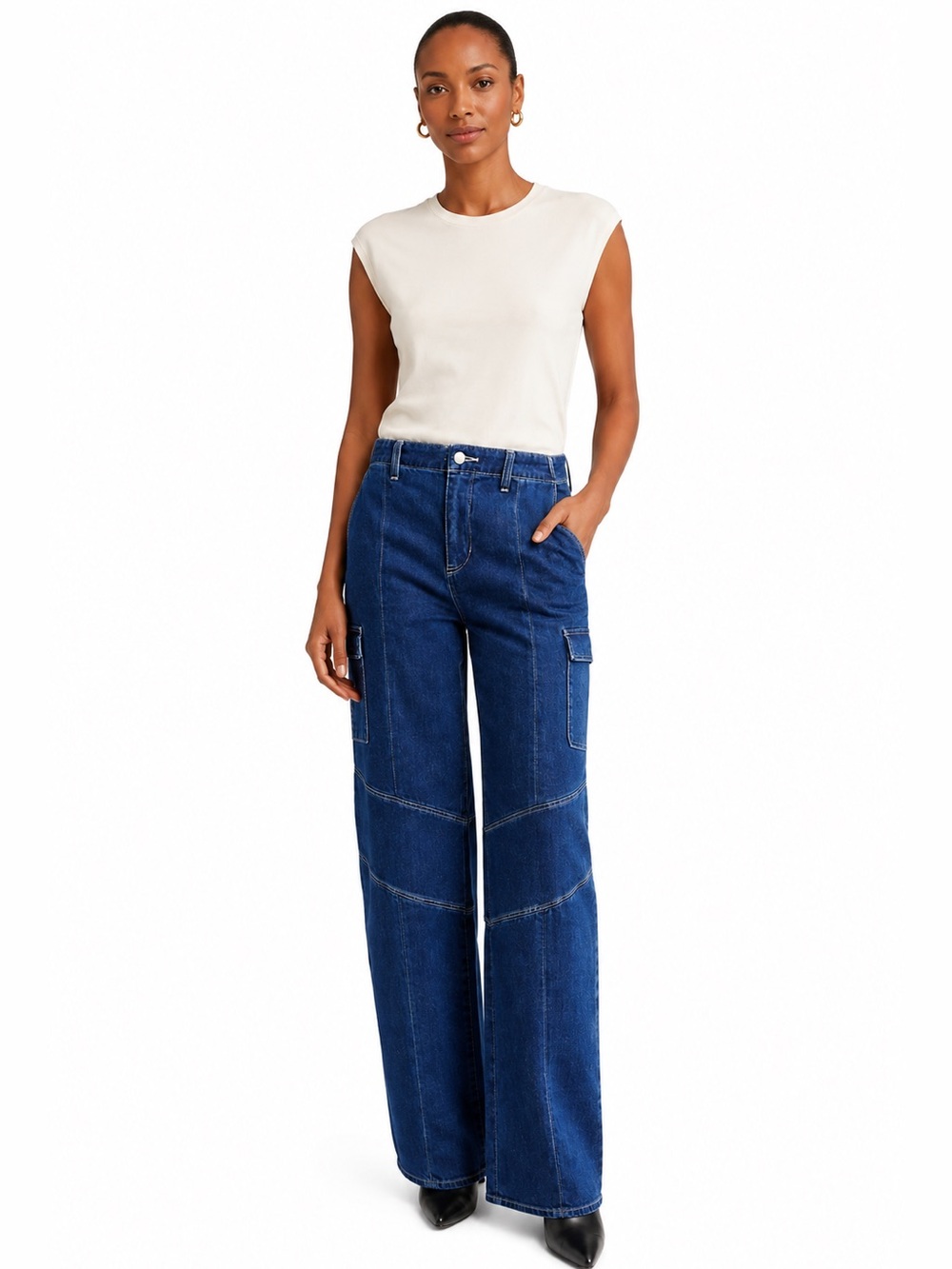 L’AGENCE Brooklyn Wide Leg Cargo Jean Barca Blue 28 High Rise Y2K Denim USA Made